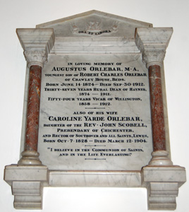 Plaque to Augustus Orlebar on the wall of the chancel August 2010